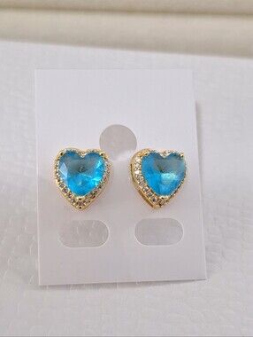 Aquamarine diamond cut heart shape Stud earrings